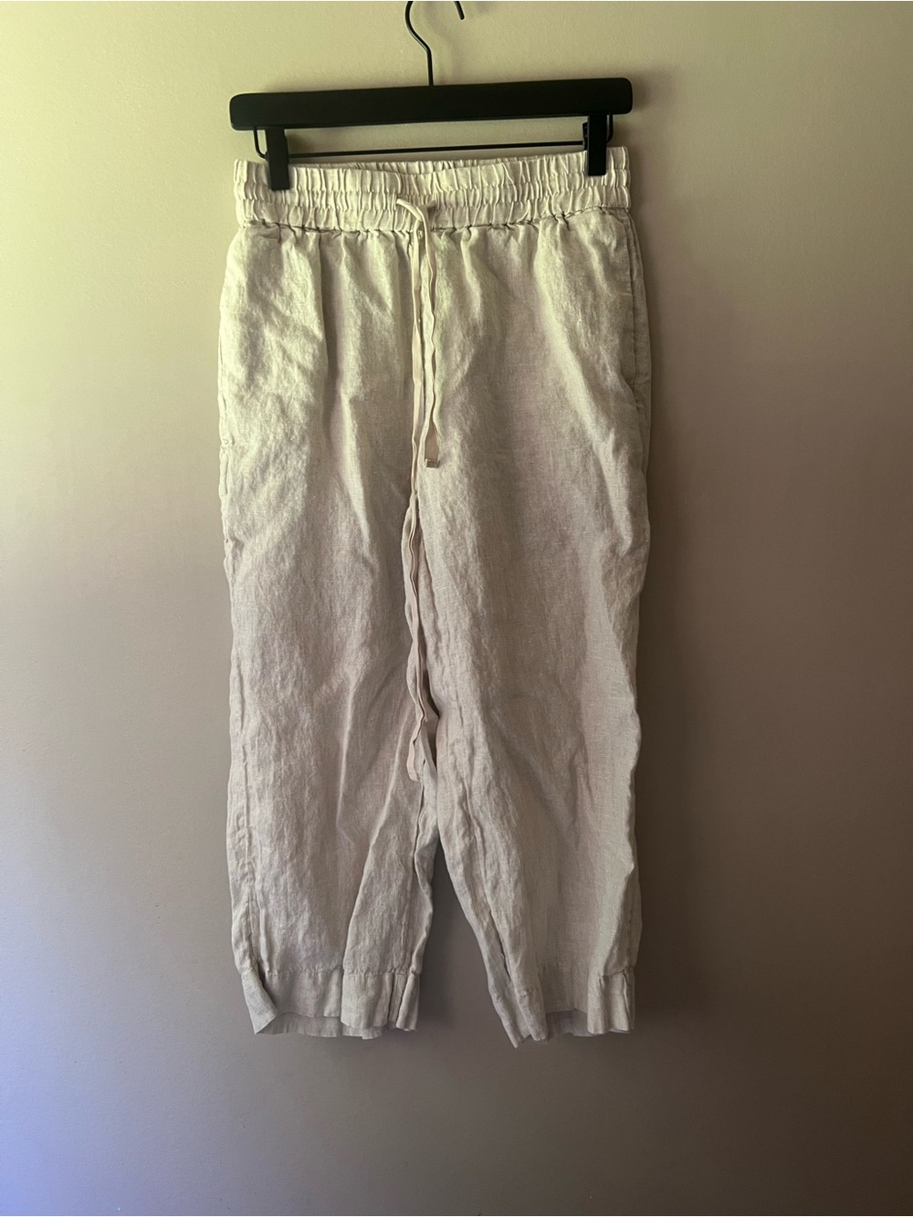 J. Crew Cream 100% Linen Elastic Waist Cropped Pants